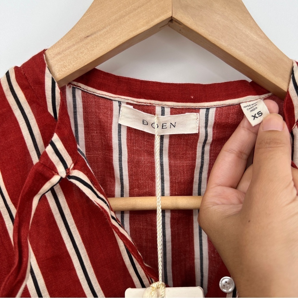 DÔEN Imani Blouse in Monaco Red Striped Blouse XS New with Tags black white bow - Picture 4 of 12